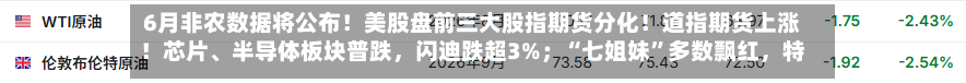 6月非农数据将公布！美股盘前三大股指期货分化！道指期货上涨！芯片、半导体板块普跌，闪迪跌超3%；“七姐妹”多数飘红，特斯拉涨幅0.69%