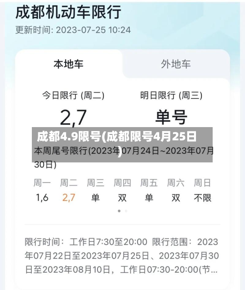 成都4.9限号(成都限号4月25日)