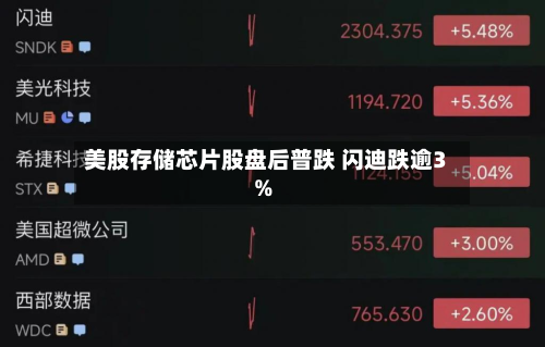 美股存储芯片股盘后普跌 闪迪跌逾3%