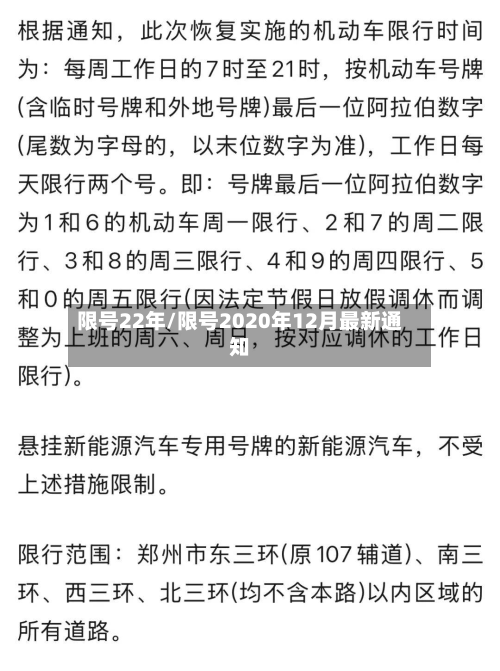 限号22年/限号2020年12月最新通知