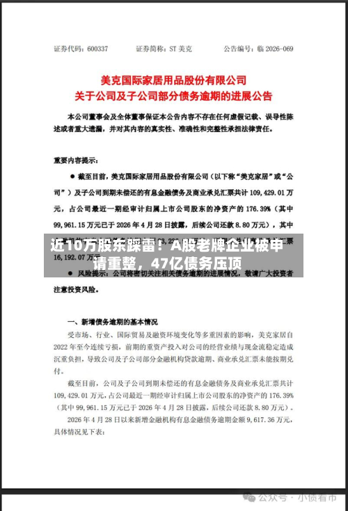 近10万股东踩雷！A股老牌企业被申请重整，47亿债务压顶-第3张图片