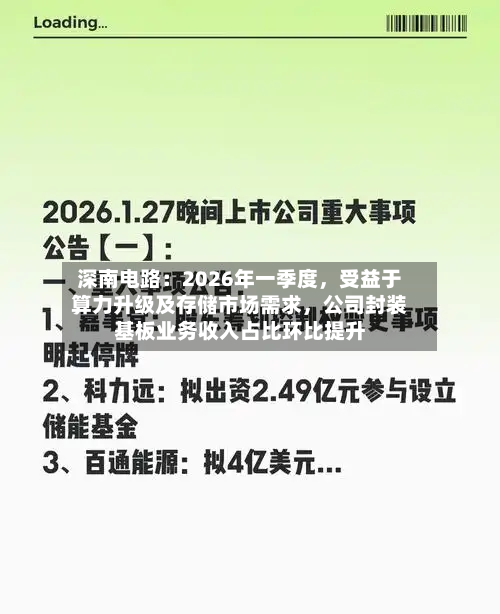 深南电路：2026年一季度，受益于算力升级及存储市场需求，公司封装基板业务收入占比环比提升-第3张图片