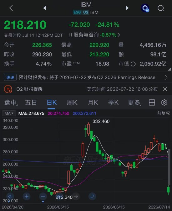 IBM营收不及预期 股价创至少1968年以来最大跌幅 CEO承认“执行不到位	”